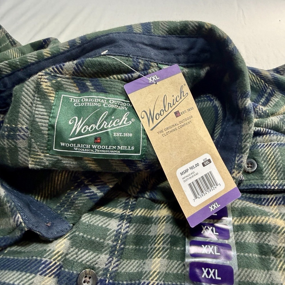 Woolrich Shirt Men XXL Green Plaid Brawny Flannel Long Sleeves Thick Shacket NWT - Picture 5 of 9